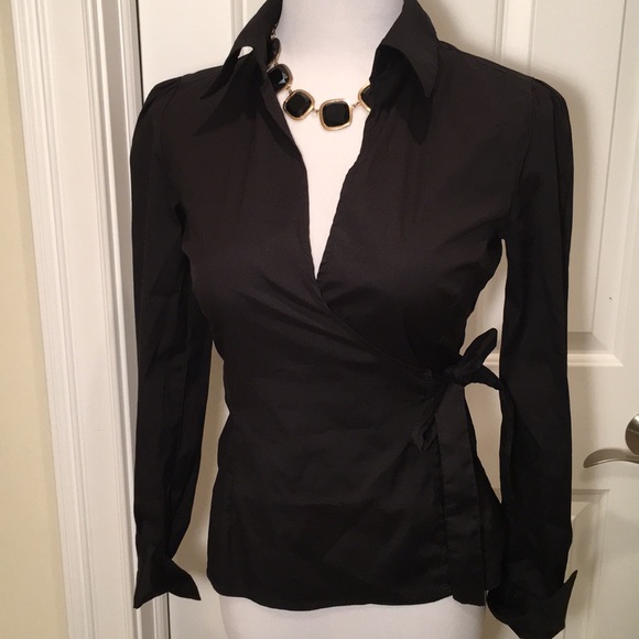 H&M Tops - H&M Black Long Sleeved Cotton Wrap Blouse